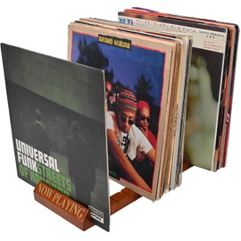 SwallowLiving Wooden Now Playing 50 LP Vinyl Record Display Storage Holder Stand Rack Organizer