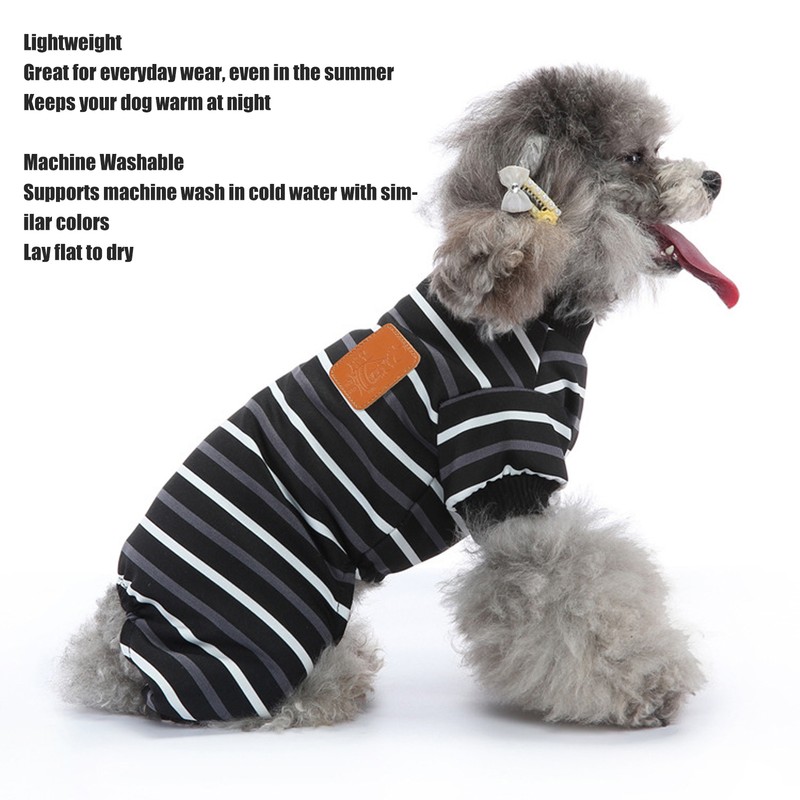 Dog Pajamas Warm 4 Legged High Collar Soft Stretchy Striped