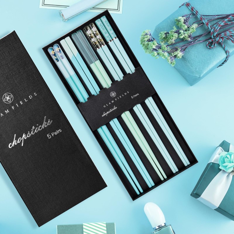 Chopsticks Reusable Dishwasher Safe, GLAMFIELDS 5 Pairs 9.5 Inches Premium