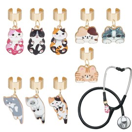 OLYCRAFT 18Pcs 9 Styles Cat Stethoscope Charms 0.4~1 Inch Alloy Pendants Tag Stethoscopes ID Name Tag Charm Stethoscope Charms Stethoscopes Accessories for Doctor Nurse Medical Assistant