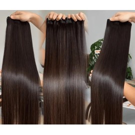 Indian Human Hair Bundles 100 Grams, Straight, Remy Hair, Double Drawn Weft Extensions, Sew in Weft Hair Extensions, Full Head, Hair Color 1B, Natural Black (20 Inches)