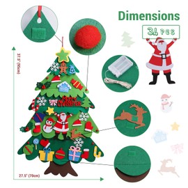 DazSpirit Christmas Tree, 3.28 ft DIY Felt Decorative Christmas Tree for Children, Christmas Tree for Decorating with 32 Removable Hanging Ornaments, Christmas Tree for Home/Door/Wall Decoration