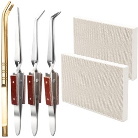 6 Pcs Jewelry Soldering Kit Include 2 Honeycomb Soldering Block 1 Copper Tongs 3 Soldering Tweezers, Ceramic Soldering Boards Solder Plate Jewelers Making Melting Casting Tools Supplies
