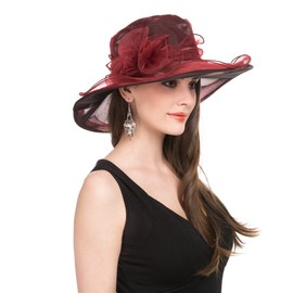 SAFERIN Women's Organza Church Fascinator Bridal Tea Party Wedding Hat Multicolor… (TZ-Burgundy)