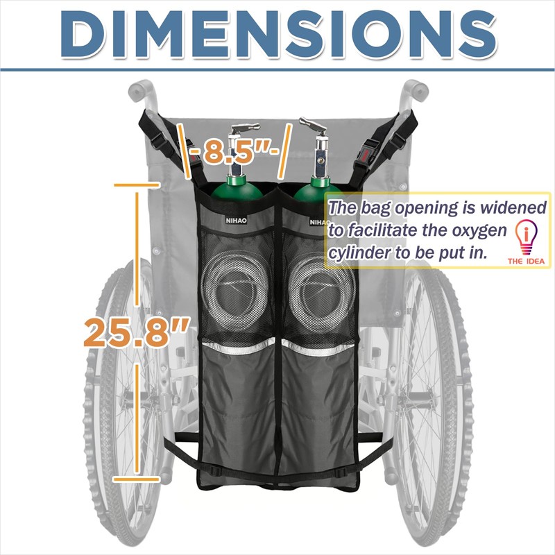 NIHAO Dual Oxygen Tank Holder for Wheelchiars, Oxygen Cylinder Bag