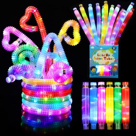 Piucrty Pack of 12 Party Bags Children's Birthday Party 2022 LED Pop Tubes Fidget Toys Glow Sticks Bracelets Party Decoration Set Luminous Sticks Colourful Festival Accessories Sensory Toy Small New