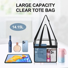 Clear Tote Bag for Stadium Events 12×6×12 Clear Crossbody Bag with Reinforced Straps for Work and Sporting Events(Version A-Black)