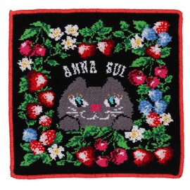 Blooming 000478-0002-03 Anna Sui Chenille Weave Handkerchief CAT Women's Handkerchief Towel (Black, 9.8 inches (25 cm), Black