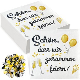 Pack of 40 Birthday Napkins, Pack of 300 Confetti Birthday Decoration, Napkins "Schön dass wir zusammen feiern", 33 x 33 cm, White Party Napkins for Birthday, Baby Shower, Wedding, Christening, Table