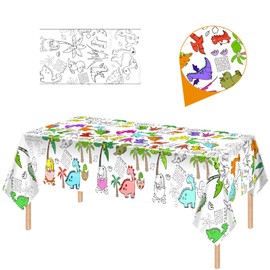 Paper Tablecloth for Colouring, 137 x 274 cm Colouring Tablecloth for Children's Activity, Rectangle Waterproof Puzzle Tablecloth, Dinosaur Theme Party Decorations for Children's Birthday Parties