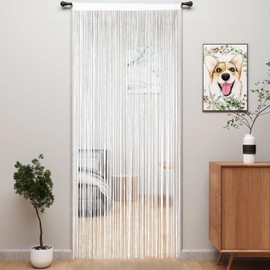 YIIBAII Cortinas de cuerda para puerta, cortinas con flecos para ventana, decoración de habitación, divisor de sala de estar (39 x 79 pulgadas, blanco)