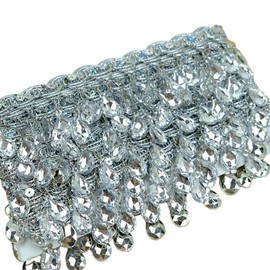 Whakano 1 m Fringe Trim 4.5 cm Wide, Decorative Ribbon with Rhinestone Fringe Trim, Tassel Border for Crafts, Fringe Trim, Decorative Ribbon for DIY Sewing Crafts, Clothing, Curtains, Scarf