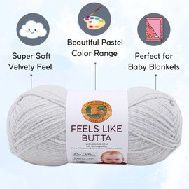 Lion Brand Feels Like Butta Pale Grey 215-149 (3-Skeins - Same Dye Lot) Worsted Medium #4 Polyester Yarn for Crocheting and Knitting with Project Bag