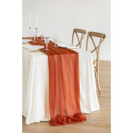 Ling's Moment 10Ft Burnt Orange Sheer Chiffon Table Runner Terracotta Tablecloth Rust Linens with Silver Sparkle for Wedding Rustic Boho Party Bridal Shower Decorations Birthday Party Fall Decor