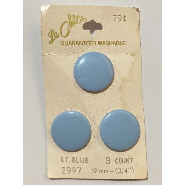 VTG Le Chic Plastic Buttons Large Pastel Baby Blue Smooth