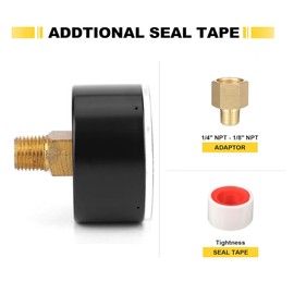 Pool Filter Pressure Gauge 0 - 3 Bar / 45 PSI 1/4" NPT Connector Brass Rear Connector for Pool Sand Filter Supplied with Teflon and 1/8" Adapter