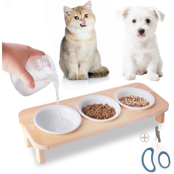 FUNACAY 3 Elevated Cat Food and Water Bowl Set with