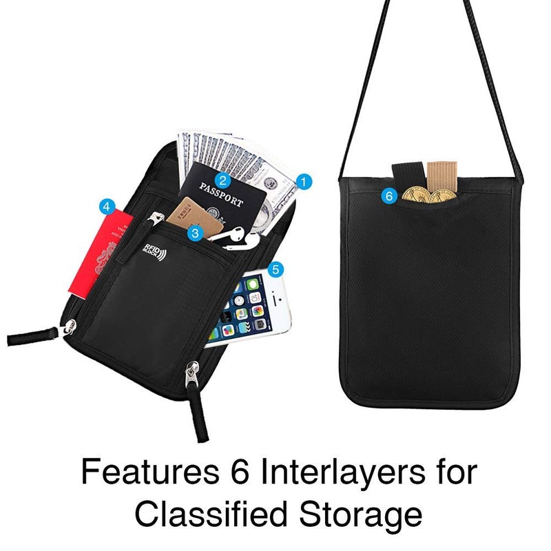 KEAFOLS Travel Pouch Neck Wallet RFID Blocking Passport Holder Organizer