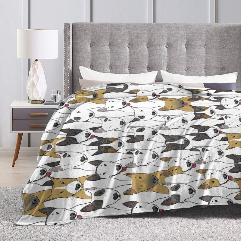 Funny Dogs Bull Terrier Sofa Blanket,Cozy Flannel Bed Blanket, Unisex