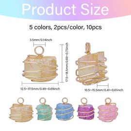 CHGCRAFT 10 Pcs 5 Styles Electroplated Natural Quartz Pendants Copper Wire Wrapped Natural Crystal Stone Charms Gemstone Charms for Necklace Making DIY Craft