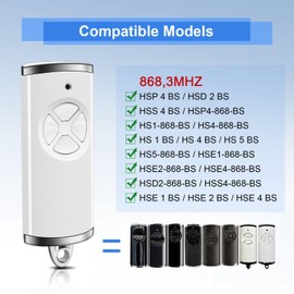 868.3 BS MHz Garage Door Opener, Garage Door Remote Control Compatible with Hörmann BS HSM4 HSE2 HS1 HS4 HSZ1 HSZ2, Garage Door Handheld Transmitter Compatible Remote Control, White (Pack of 2)
