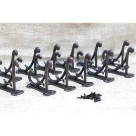 12 COAT HOOKS ANTIQUE STYLE CAST IRON 4.5" WALL DOUBLE RESTORATION INDUSTRIAL