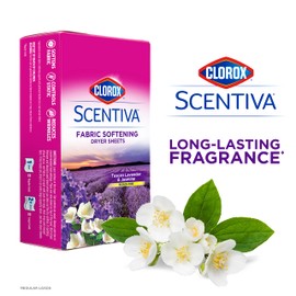 Clorox Scentiva Fabric Softener Dryer Sheets, Tuscan Lavender & Jasmine Scent - Wrinkle Reducing Scented Softening Laundry Dryer Sheets for Great Smelling Clothes, 40 Count