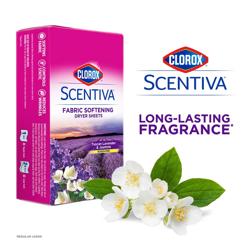 Clorox Scentiva Fabric Softener Dryer Sheets, Tuscan Lavender & Jasmine