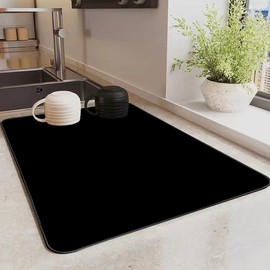 AEVIORA Tapete de Secado de Platos para Encimera de Cocina, Antideslizante y Absorbente, 60*40 CM Súper Absorbente Alfombrilla Secado de Platos, Adecuado para Cocina, Alfombrilla para Cafetera(Negro)