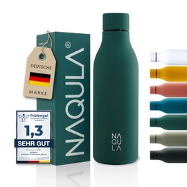 NAQULA® Edelstahl Trinkflasche 550ml, BPA-Frei, auslaufsichere Wasserflasche/Thermosflasche mit modernem minimalistischem Design für Indoor und Outdoor. Grün (midnight green)