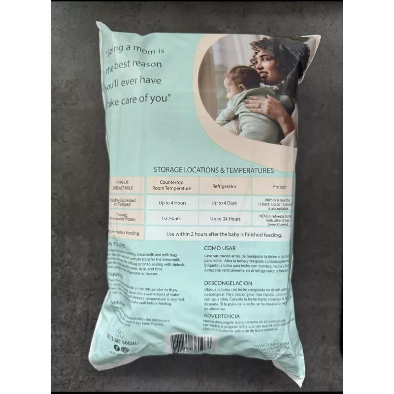 Zomee 120 Count Double Zip Breast Milk Storage Bags 8oz