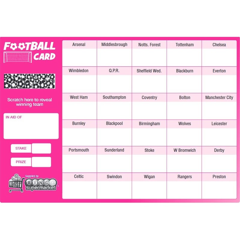 Bingosupermarket Football Fundraising Scratch Cards (30 Team) A5 Size 10