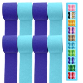 8 Rolls Crepe Paper Streamers 656ft, Pack of Light Blue and Royal Blue Party Steamers Set for Party Decoration Wedding Birthday Baby Shower (1.8 Inch x 82 Ft/Roll)