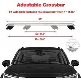 TOOENJOY 53"Pro Roof Rack Cross Bars Rail Luggage Carrier 198LBS Capacity Silver