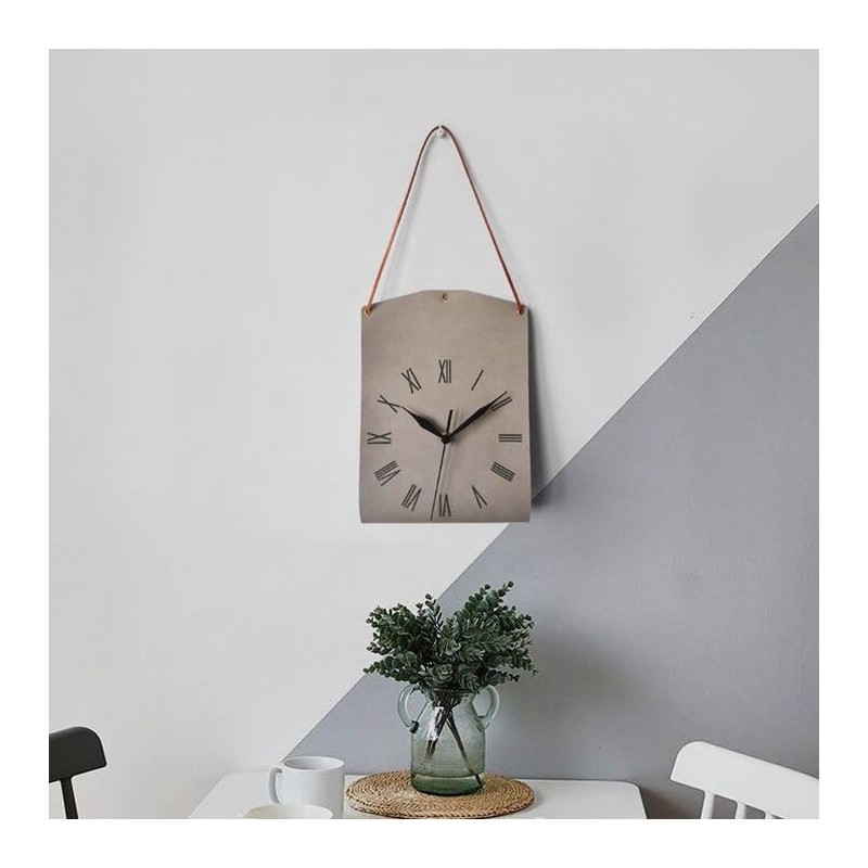 LTG Wall Clock Nordic Simple Antique Retro PU Leather Wall