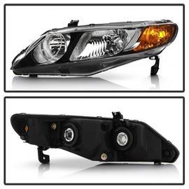 KEEKPO - For 2006 2007 2008 2009 2010 2011 Honda Civic 4-Door Sedan Black Factory Style Headlights Headlamps Left+Right