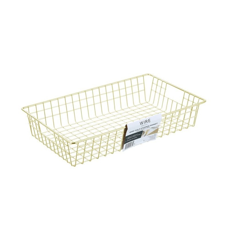 Box Sweden 40x7.5cm Wire Storage Basket Kitchen/Bath Organiser Container Gold