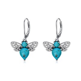 Bee with Turquoise Earrings 925 Sterling Silver Insect with Blue Turquoise Jewelry Gifts for Women