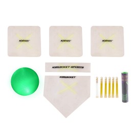 Rukket Kickball Set with Bases | Glow in The Dark Rubber Throw Down Plates and Kick Ball | Perfect for Kids and Adults | Playground and Backyard Game | Includes Air Pump and Foul Line Cones