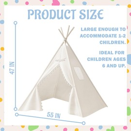 2 PCS Teepee Tent for Kids,Washable Tapered Kids Teepee Tent,Bohemian Kids Teepee Tent,White Collapsible Teepee Tent for Kids,for Boys and Girls Sleepover Pajamas Party Birthday SPA