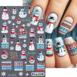 Christmas Nail Stickers Decals 5D Embossed Self-Adhesive Nail Decals Design Christmas Tree Snowflake Snowman Reindeer Gnomes Nail Art Stickers for Women DIY Manicure Decoration Accessories 4 Sheets