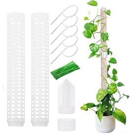 Poste de musgo, para plantas Monstera y trepadoras, estaca de plantas desmontable, con 20 lazos, juego de musgo de plástico seccional, para soporte de vid interior, varilla de enrejado de crecimiento