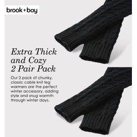 Brook + Bay Leg Warmers for Women - Cable Knitted Ankle Warmers - Winter Boot Cuffs - Warm Calf Leg Warmers OSFM - Black