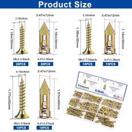 Tnisesm 100Pcs Self-Drilling Drywall Anchors with Screws, 2025 Upgraded Zinc Plated Steel for Heavy Duty, Metal Screw Anchors Kit, No Drill and Holes in Wall (3 Sizes)