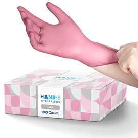 Hand-E Touch Pink Nitrile Disposable Gloves Large, 100 Count - Esthetician, Nail Tech, Microblading, Hair Dye & Stylist, Salon, Cleaning Gloves - Latex Free Gloves