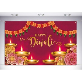 Vohado Happy Diwali Photo Booth Backdrop Indian Festival of Lights Party Decoration Deepavali Background Banner Indoor Outdoor Wall Hanging Decor
