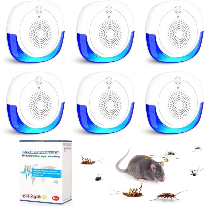 JLLOM 6 Pack Electronic Pest Repeller Indoor Ultrasonic Mouse Rat