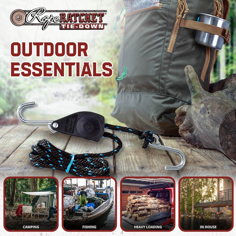 Rope Ratchet 3/8" Block and Tackle Pulley System, Adjustable Hoist