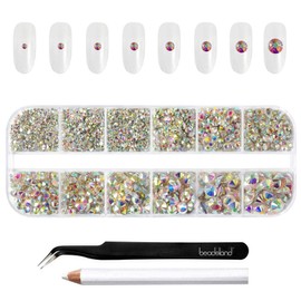 Beadsland (Beadsland) 2500 Pieces Rhinestones for Makeup 8 Sizes Mixed Size Kit for Nail Crafts with Tweezers and Pencil Flatback Rhinestone Face Gem Transparent SS4-SS30, 1 Piece, Crystal AB / Beadsland(비즈랜드)2500피스 메이크업용 라인석 핀셋과 연필로 손톱 공예용 8 사이즈 혼합 크기 키트 플랫백 라인석 페이스 보석 투명 SS4-SS30, 1개, 크리스탈AB
