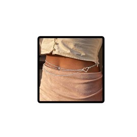 Carufin Layered Heart Waist Chain Crystal Body Chain Belly Chains Belt Summer Beach Costume Jewelry Adjustable for Women Girls